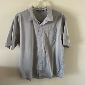 Travis Matthew Gray and White Striped Button Up Short Sleeve Chest Pocket Shirt